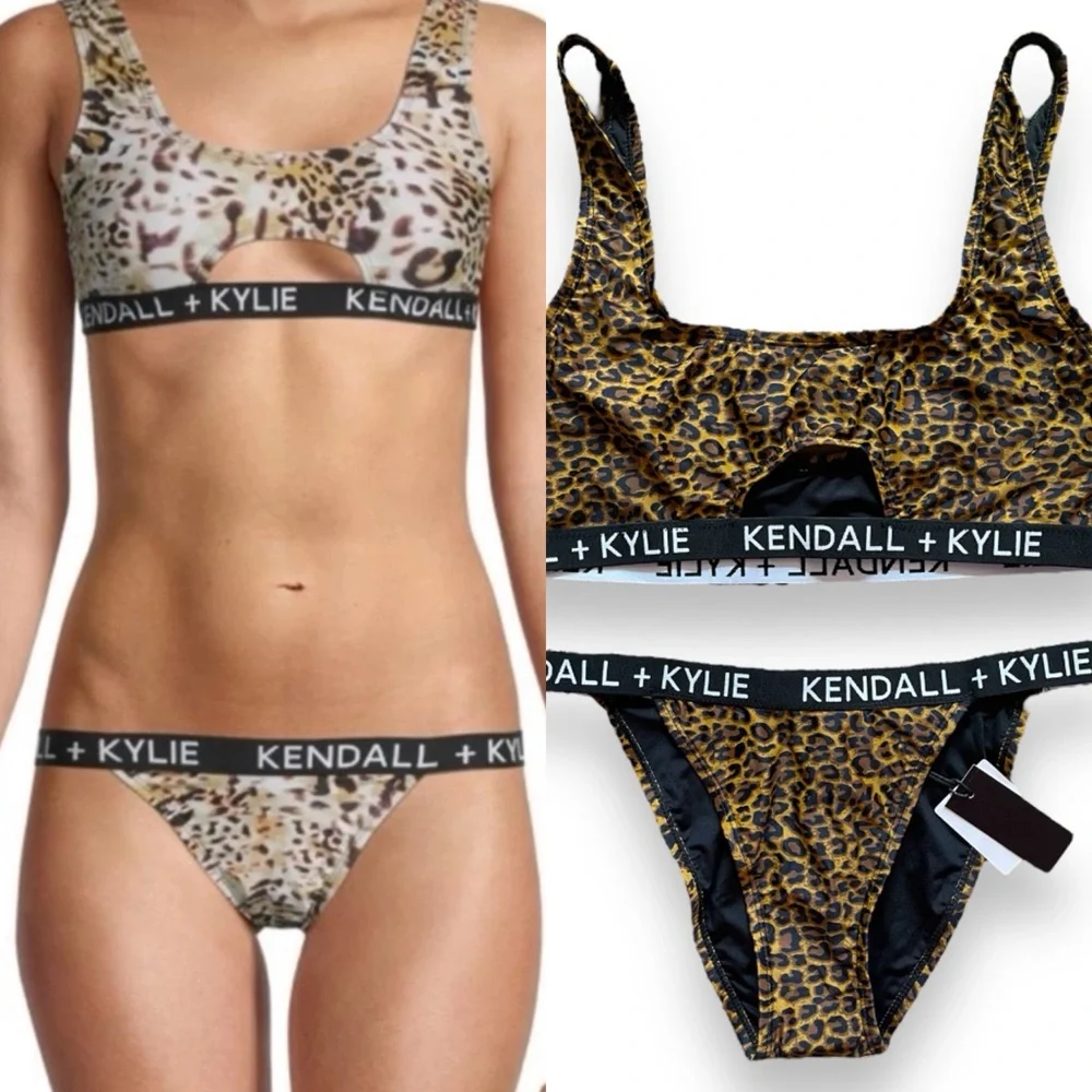 Kendall & Kylie Leopard Print Cutout Cheeky Statement Two-Piece Bikini Set